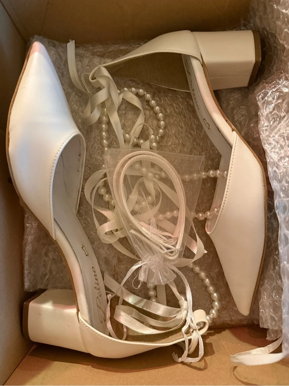 Pearl Ankle-Tie Pointed Toe Heels - White